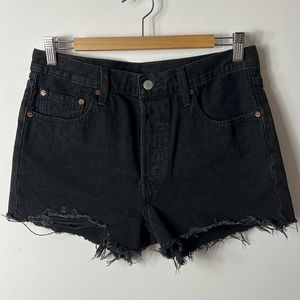 LEVI’S black high waisted distressed jeans shorts